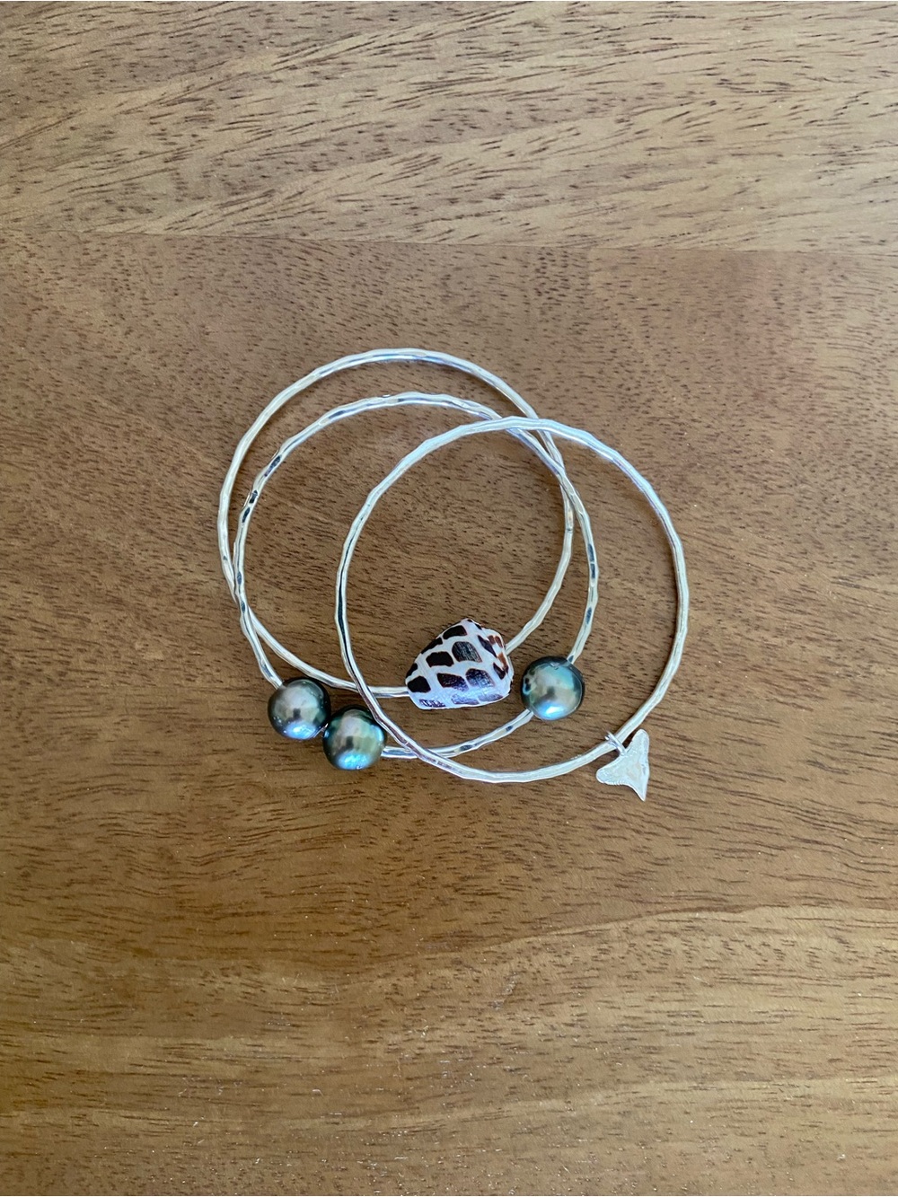 Misha Hawaii Sterling Silver Bangle Set with Tahitian Pearl - 7 Inch - Picture 2 of 5